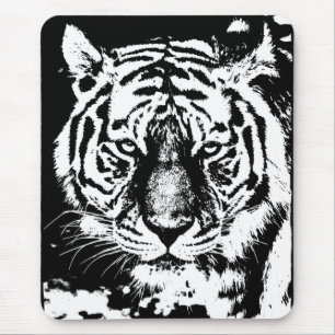 Mousepad Pop Art Tigre Cabeça Preta E Modelo Branco