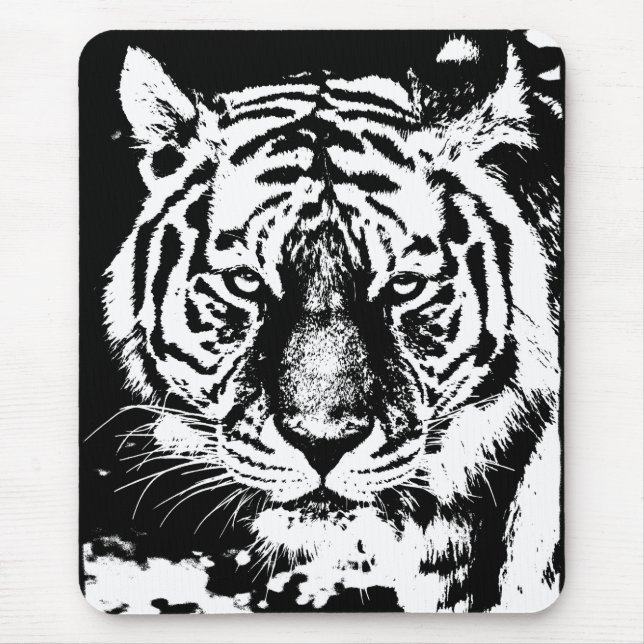 Mousepad Pop Art Tigre Cabeça Preta E Modelo Branco (Frente)