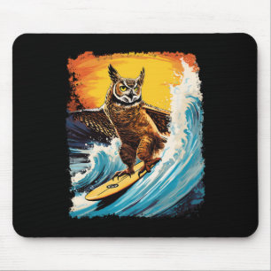 Mousepad Pop Art Zoológico Pássaro Vintage Coruja Surfando