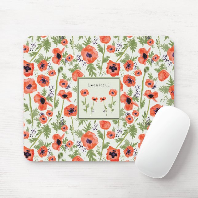 Mousepad Pópias Padrão Floral Com Nome (Poppies Floral Pattern With Name Mouse Pad from Studio Posies. )