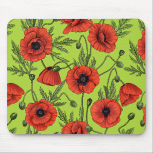Mousepad Poppies, vermelhos e verdes no verde limão