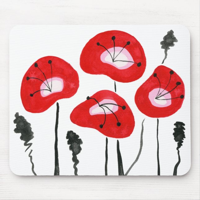 Mousepad Poppies vermelhos, moderno século médio brilhante, (Frente)