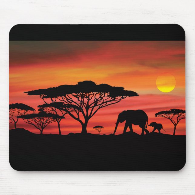 Mousepad Pôr do Sol Africano Elefante (Frente)