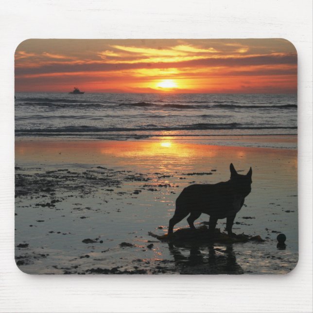 Mousepad Por do sol da praia do cão (Frente)