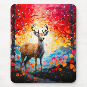 Mousepad Pôr do Sol Dourado Floral Floresta de Outono Veado