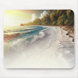 Mousepad Pôr do Sol na Praia Paradisíaca Rústica Costeira