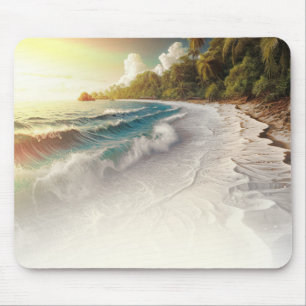 Mousepad Pôr do Sol na Praia Paradisíaca Rústica Costeira