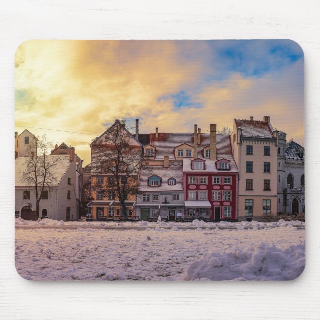 Mousepad Pôr do sol na rua em Riga (Frente)