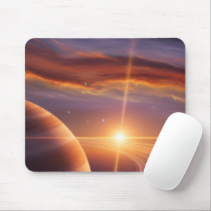 Mousepad Pôr do Sol Saturno Anéis Arte Espacial Cósmica