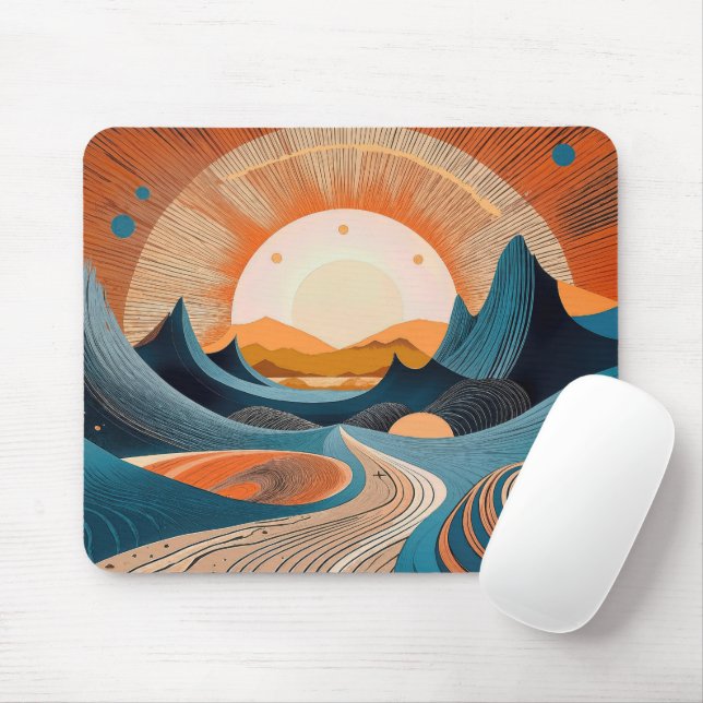 Mousepad Pôr do Sol Surreal no Deserto Abstrato (Com mouse)