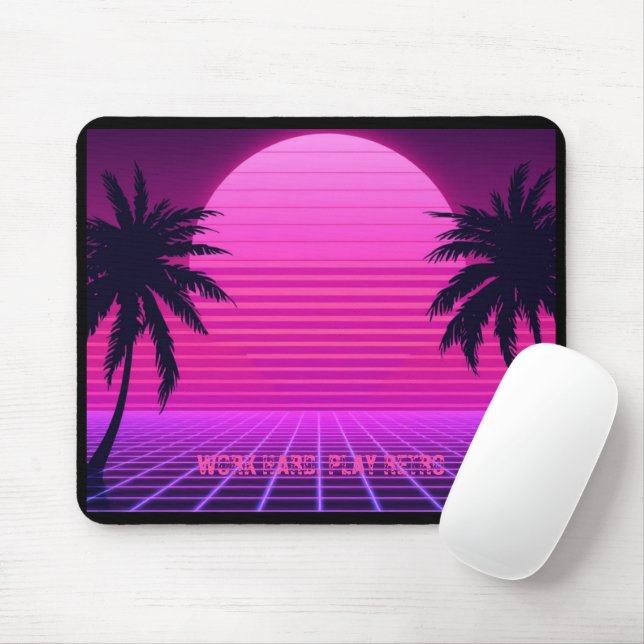 Mousepad Pôr do Sol Synthwave Estética Retro dos Anos 80 Gr (Com mouse)