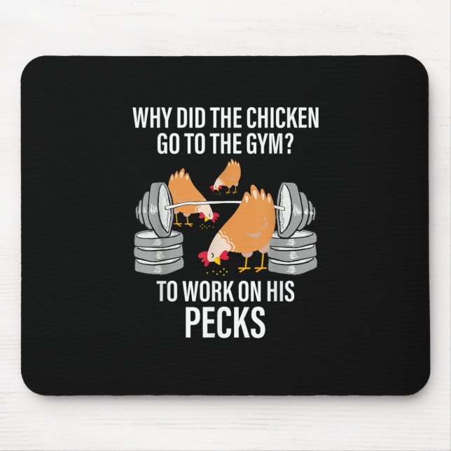 Mousepad Por que o frango foi à academia Engraçado animal (Frente)