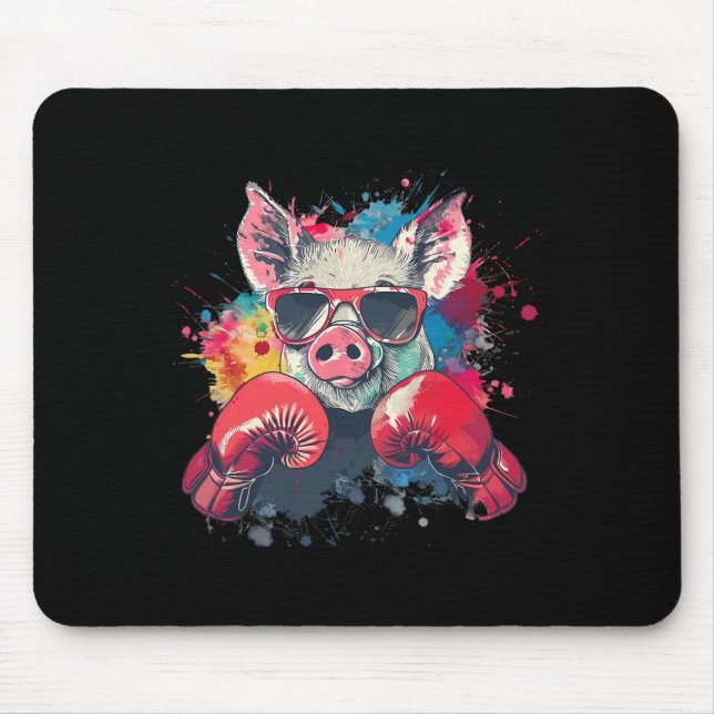 Mousepad Porco Boxeador Com Luvas de Boxe Kickboxing Engraç (Frente)
