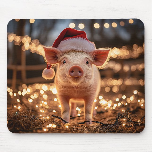 Mousepad Porco com chapéu de Papai Noel (Frente)