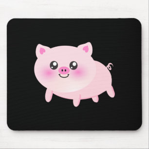 Mousepad Porco cor-de-rosa bonito no preto