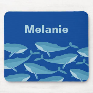Mousepad Porco de Baleias Nadando Azul Escuro Personalizado