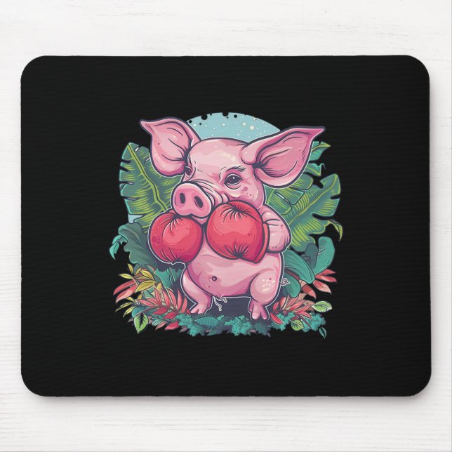 Mousepad Porco de Boxe Com Luvas de Boxe Kickboxing Caixa E (Frente)