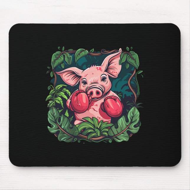 Mousepad Porco de Boxe com Luvas de Boxe Kickboxing Caixa E (Frente)
