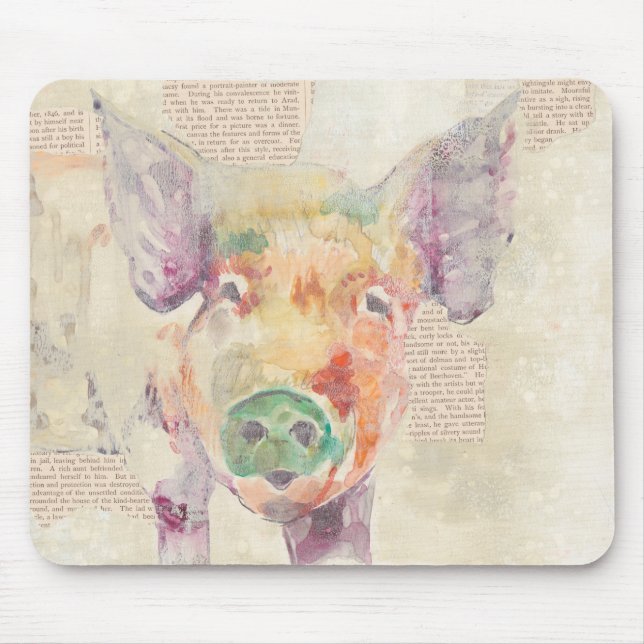 Mousepad Porco de Colagem de Fazenda de Aquarela (Frente)