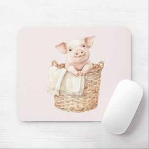 Mousepad Porco Rosa numa Cesta