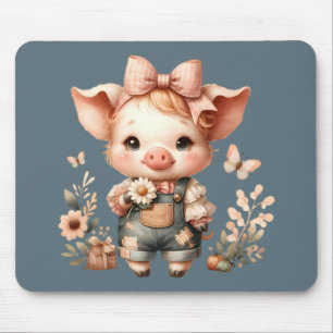Mousepad Porquinho Caprichoso em Jardineira Pastel Azul