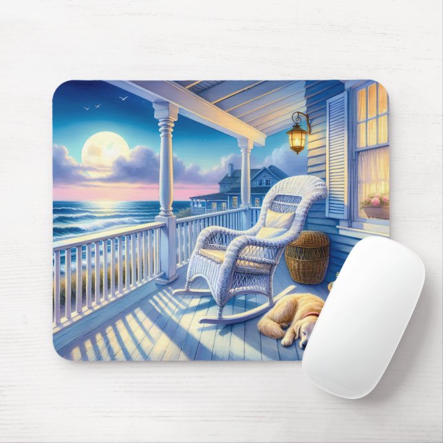 Mousepad Portão Costeira Ligada com Vista de Cão e Oceano (Com mouse)