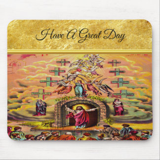 Mousepad Portão do Céu com textura de folha de ouro e Jesus