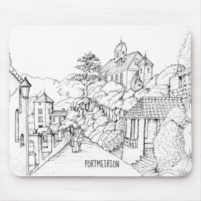Mousepad Portmeirion North Wales, Caneta e desenho de tinta (Frente)