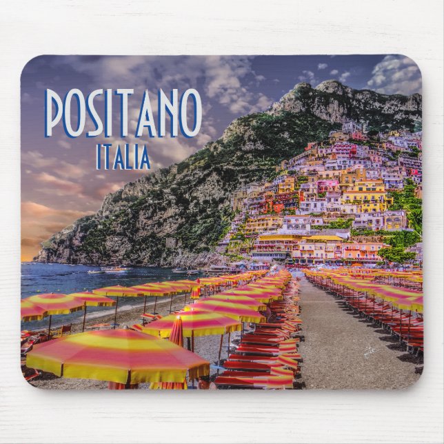 Mousepad Positano Itália Cliff Homes Amalfi Sunset Retro (Frente)