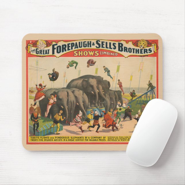 Mousepad Poster de Circo de Acrobatas Pulando Sobre Elefant (Com mouse)