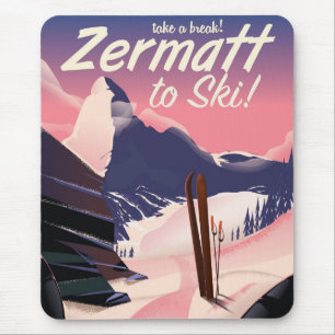 Mousepad poster de férias retrô de Ski Zermatt