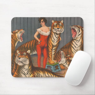 Mousepad Poster De Mulher Vintage Circus Com Seis Tigres.