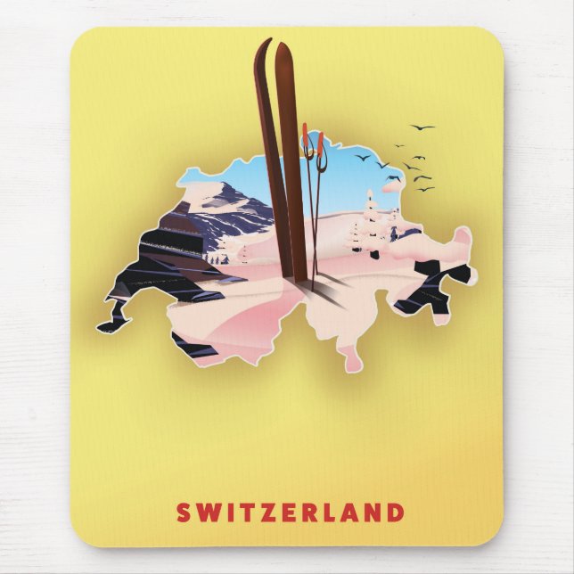 Mousepad poster de viagens de Esqui do mapa de suiças. (Frente)