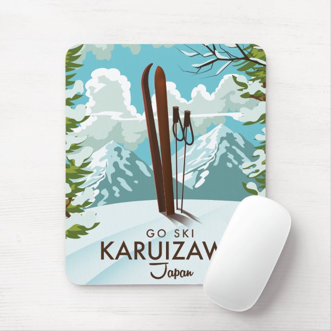 Mousepad Poster de viagens de Esqui Karuizawa Japão (Com mouse)