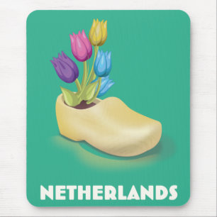 Mousepad poster de viagens neerlandês Clog e flores