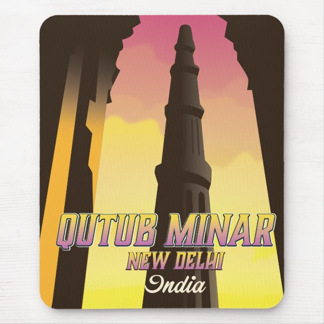 Mousepad Poster de viagens Qutub Minar Nova Deli Índia (Frente)