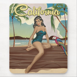 Mousepad poster de viagens retrô do Modelo da Califórnia