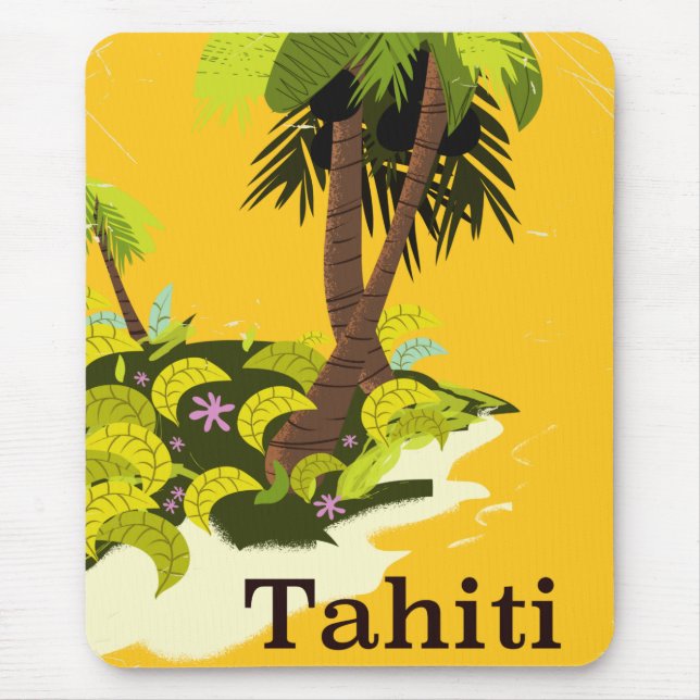 Mousepad Poster de viagens Retro Tahiti (Frente)