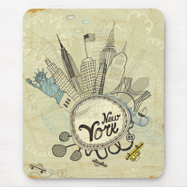 Mousepad Poster do Doodle de New York (Frente)