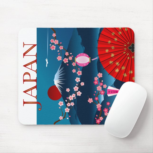 Mousepad Poster do Japão Monte Fuji Viagens vintage (Com mouse)