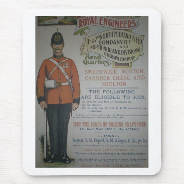 Mousepad Poster real 1890 do recrutamento dos engenheiros (Frente)