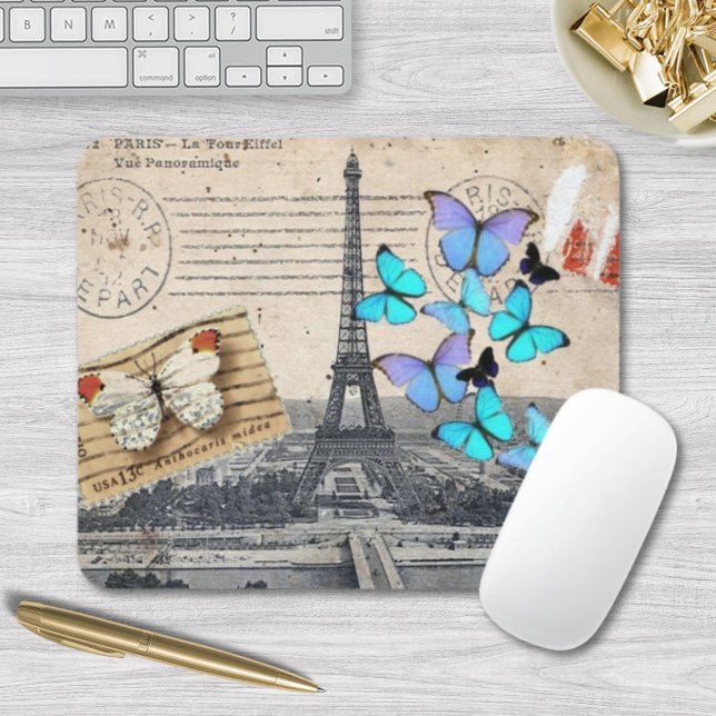 Mousepad postmark scripts borterfly Paris Effiel Tower (postmark scripts butterfly Paris Effiel Tower Mouse Pad)