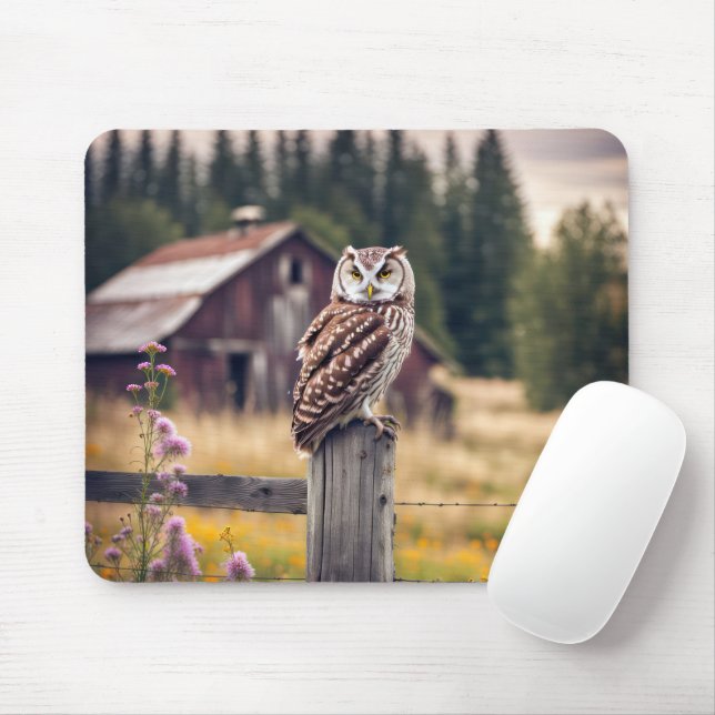 Mousepad Posto Owl On Fence (Com mouse)