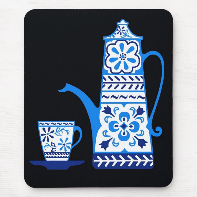 Mousepad pote de café/chá de arte azul (Frente)