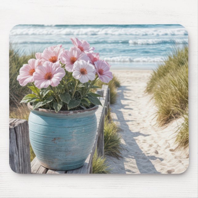Mousepad Pote De Praia Com Petunias Rosa (Frente)