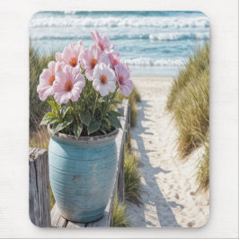 Mousepad Pote De Praia Com Petunias Rosa