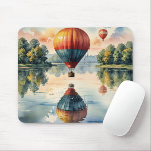 Mousepad Povoando Balões de Ar Quente em Reflexão de Água L