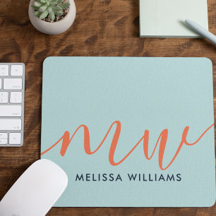 Mousepad Powder Blue Minimalist Monogram Name & Initials
