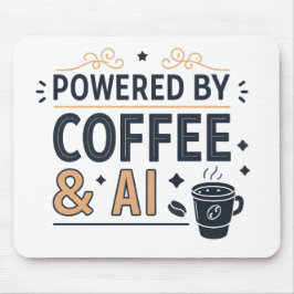 Mousepad Powered by Coffee & AI Retro Tech Vector