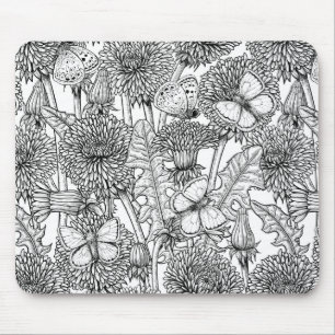 Mousepad Prado de dandelion em preto e branco